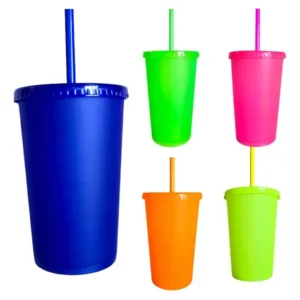 Vaso Neón con Popote Personalizado 475 ml