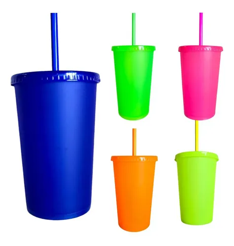 vasoneon Vaso Neón con Popote Personalizado 475 ml